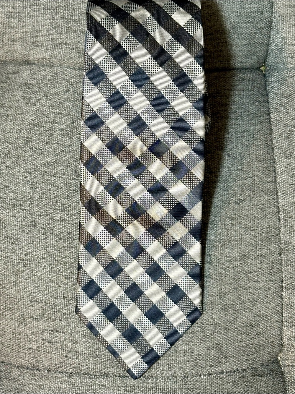 Hugo Boss Navy and Grey Checkered Men's Tie